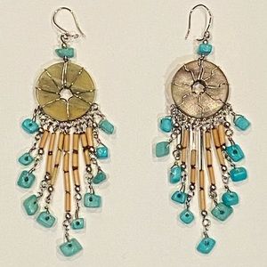 Boho chandelier blue earrings